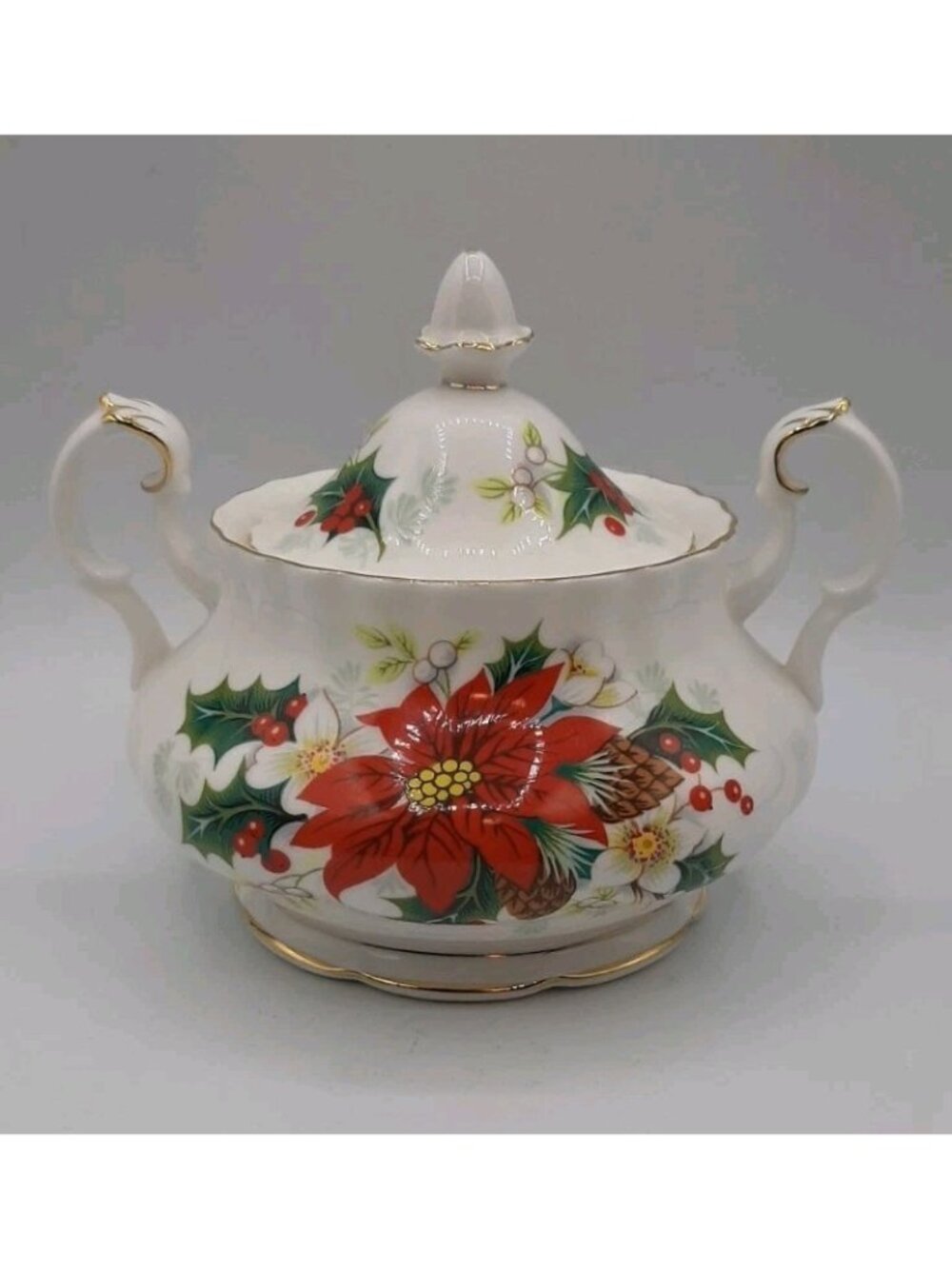 Vintage Royal Albert Covered Sugar Bowl Poinsettia Bone China England Handles